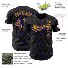 Загрузить изображение в средство просмотра галереи, Custom Black Purple-Gold 3D Pattern Design Abstract Network Authentic Baseball Jersey