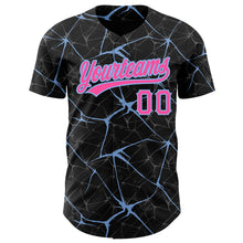 Load image into Gallery viewer, Custom Black Pink-Light Blue 3D Pattern Design Abstract Network Authentic Baseball Jersey