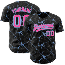 Load image into Gallery viewer, Custom Black Pink-Light Blue 3D Pattern Design Abstract Network Authentic Baseball Jersey