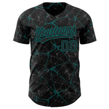 Load image into Gallery viewer, Custom Black Teal 3D Pattern Design Abstract Network Authentic Baseball Jersey