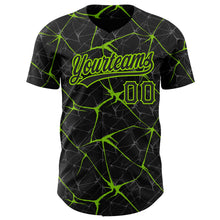 Charger l'image dans la galerie, Custom Black Neon Green 3D Pattern Design Abstract Network Authentic Baseball Jersey