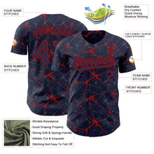 Load image into Gallery viewer, Custom Navy Red 3D Pattern Design Abstract Network Authentic Baseball Jersey