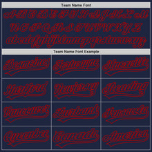 Load image into Gallery viewer, Custom Navy Red 3D Pattern Design Abstract Network Authentic Baseball Jersey