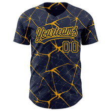 Load image into Gallery viewer, Custom Navy Gold 3D Pattern Design Abstract Network Authentic Baseball Jersey