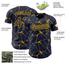 Load image into Gallery viewer, Custom Navy Gold 3D Pattern Design Abstract Network Authentic Baseball Jersey
