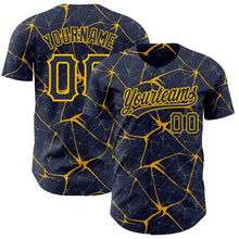 Load image into Gallery viewer, Custom Navy Gold 3D Pattern Design Abstract Network Authentic Baseball Jersey