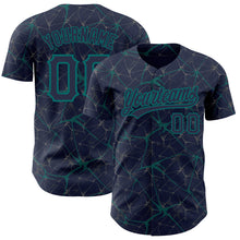 Load image into Gallery viewer, Custom Navy Teal 3D Pattern Design Abstract Network Authentic Baseball Jersey