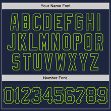 Load image into Gallery viewer, Custom Navy Neon Green 3D Pattern Design Abstract Network Authentic Baseball Jersey