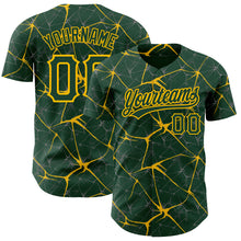 Load image into Gallery viewer, Custom Green Gold 3D Pattern Design Abstract Network Authentic Baseball Jersey