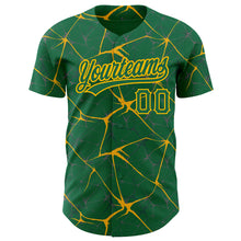 Load image into Gallery viewer, Custom Kelly Green Gold 3D Pattern Design Abstract Network Authentic Baseball Jersey
