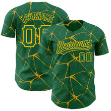 Load image into Gallery viewer, Custom Kelly Green Gold 3D Pattern Design Abstract Network Authentic Baseball Jersey