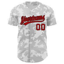 Laden Sie das Bild in den Galerie-Viewer, Custom White Red-Black 3D Pattern Design Curve Lines Authentic Baseball Jersey