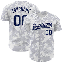 Загрузить изображение в средство просмотра галереи, Custom White Navy 3D Pattern Design Curve Lines Authentic Baseball Jersey
