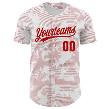 Laden Sie das Bild in den Galerie-Viewer, Custom White Red 3D Pattern Design Curve Lines Authentic Baseball Jersey
