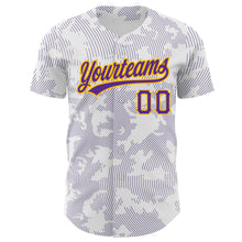 Load image into Gallery viewer, Custom White Purple-Gold 3D Pattern Design Curve Lines Authentic Baseball Jersey