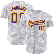 Load image into Gallery viewer, Custom White Purple-Gold 3D Pattern Design Curve Lines Authentic Baseball Jersey