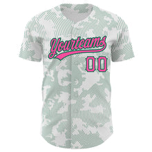 Load image into Gallery viewer, Custom White Pink-Kelly Green 3D Pattern Design Curve Lines Authentic Baseball Jersey