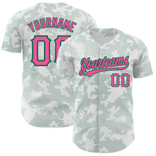Load image into Gallery viewer, Custom White Pink-Kelly Green 3D Pattern Design Curve Lines Authentic Baseball Jersey