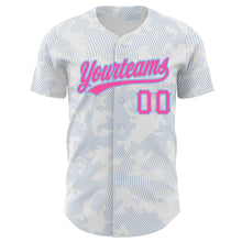 Load image into Gallery viewer, Custom White Pink-Light Blue 3D Pattern Design Curve Lines Authentic Baseball Jersey