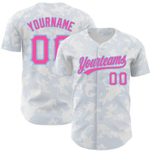 Load image into Gallery viewer, Custom White Pink-Light Blue 3D Pattern Design Curve Lines Authentic Baseball Jersey