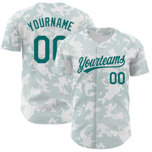 Load image into Gallery viewer, Custom White Teal 3D Pattern Design Curve Lines Authentic Baseball Jersey