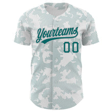 Load image into Gallery viewer, Custom White Teal-Gray 3D Pattern Design Curve Lines Authentic Baseball Jersey