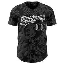 Load image into Gallery viewer, Custom Black White 3D Pattern Design Curve Lines Authentic Baseball Jersey