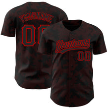 Load image into Gallery viewer, Custom Black Red 3D Pattern Design Curve Lines Authentic Baseball Jersey