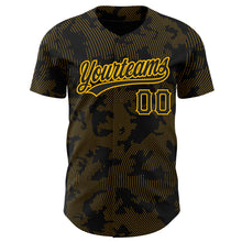 Load image into Gallery viewer, Custom Black Gold 3D Pattern Design Curve Lines Authentic Baseball Jersey