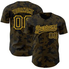 Load image into Gallery viewer, Custom Black Gold 3D Pattern Design Curve Lines Authentic Baseball Jersey