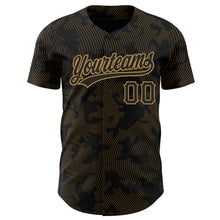 Load image into Gallery viewer, Custom Black Old Gold 3D Pattern Design Curve Lines Authentic Baseball Jersey