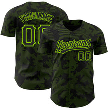 Load image into Gallery viewer, Custom Black Neon Green 3D Pattern Design Curve Lines Authentic Baseball Jersey