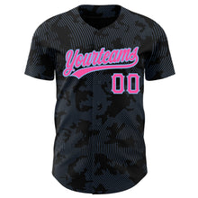 Load image into Gallery viewer, Custom Black Pink-Light Blue 3D Pattern Design Curve Lines Authentic Baseball Jersey