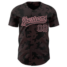 Load image into Gallery viewer, Custom Black Medium Pink 3D Pattern Design Curve Lines Authentic Baseball Jersey