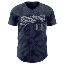 Load image into Gallery viewer, Custom Navy Gray 3D Pattern Design Curve Lines Authentic Baseball Jersey