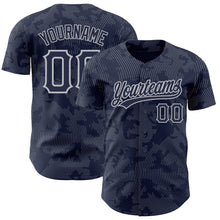 Load image into Gallery viewer, Custom Navy Gray 3D Pattern Design Curve Lines Authentic Baseball Jersey