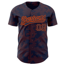 Load image into Gallery viewer, Custom Navy Orange 3D Pattern Design Curve Lines Authentic Baseball Jersey
