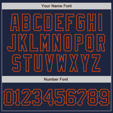 Load image into Gallery viewer, Custom Navy Orange 3D Pattern Design Curve Lines Authentic Baseball Jersey