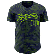 Load image into Gallery viewer, Custom Navy Neon Green 3D Pattern Design Curve Lines Authentic Baseball Jersey