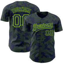 Load image into Gallery viewer, Custom Navy Neon Green 3D Pattern Design Curve Lines Authentic Baseball Jersey