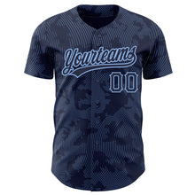 Load image into Gallery viewer, Custom Navy Light Blue 3D Pattern Design Curve Lines Authentic Baseball Jersey