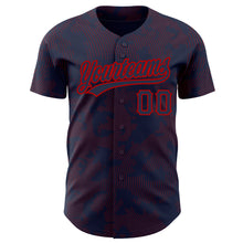 Load image into Gallery viewer, Custom Navy Red 3D Pattern Design Curve Lines Authentic Baseball Jersey