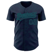Load image into Gallery viewer, Custom Navy Teal 3D Pattern Design Curve Lines Authentic Baseball Jersey