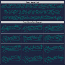 Load image into Gallery viewer, Custom Navy Teal 3D Pattern Design Curve Lines Authentic Baseball Jersey