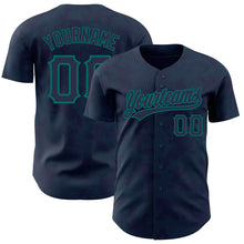 Load image into Gallery viewer, Custom Navy Teal 3D Pattern Design Curve Lines Authentic Baseball Jersey
