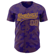 Load image into Gallery viewer, Custom Purple Gold 3D Pattern Design Curve Lines Authentic Baseball Jersey
