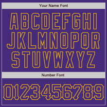 Load image into Gallery viewer, Custom Purple Gold 3D Pattern Design Curve Lines Authentic Baseball Jersey