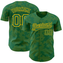 Load image into Gallery viewer, Custom Kelly Green Gold 3D Pattern Design Curve Lines Authentic Baseball Jersey