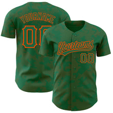 Load image into Gallery viewer, Custom Kelly Green Orange 3D Pattern Design Curve Lines Authentic Baseball Jersey