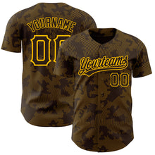 Load image into Gallery viewer, Custom Brown Gold 3D Pattern Design Curve Lines Authentic Baseball Jersey
